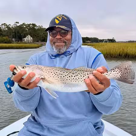 19 inch speckled trout caught in the fall of 2026 in Ocean Isle Beach NC