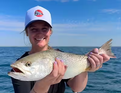 Angler with a nice Gray Trout (Weakfish) caught offshore of Ocean Isle Beach NC