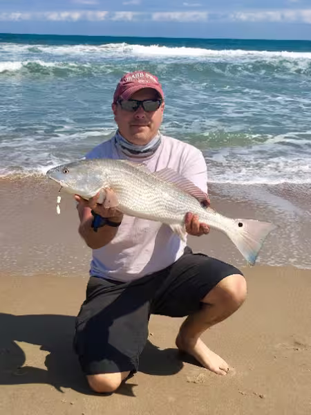 Nice redfish caught surf fishing in OIB in August 2025